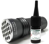 Ber-Fix Pegamento UV con lámpara Set de pegamento para vidrio y vidrio metal 3 g de baja viscosidad + linterna UV 21 LED 395 nm