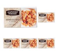 Berberechos al Natural. Peso Neto 111 gramos. 35/45 Piezas. Peso Escurrido 63 gramos. Categoría Gourmet. Con ingredientes 100% Naturales: Berberechos, Agua y Sal. Alfonso Torres. (Paquete de 5)