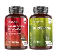 Berberina 500mg (120 Cápsulas) y Vinagre de Sidra de Manzana 1860mg (180 Cápsulas) con Pimienta de Cayena y Probióticos - Suplemento Vegano y Sin OGM