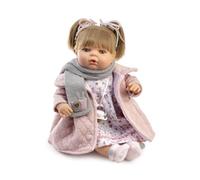 Berbesa Muñeca María con Abrigo Rosa Acolchado 42 cm | Cuerpo de Tela Blandito, Llora y Habla, Incluye Chupete, Fabricada en España, 42 cm de Altura