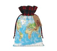 berbo Bolsas de regalo de Navidad festivas, bolsas decorativas de regalo perfectas, material con tela escocesa a cuadros del mapa del mundo