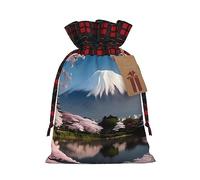 berbo Bolsas de regalo de Navidad festivas: bolsas decorativas de regalo perfectas, material con tela escocesa a cuadros monte Fuji a principios de primavera