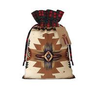 berbo Bolsas de regalo festivas de Navidad - Bolsas decorativas de regalo perfectas, material con tela escocesa a cuadros patrones nativos americanos