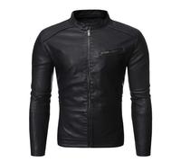 BERCIELY Men Transition Jacket Men Classic Vintage Trend Faux Leather Jacket Men Casual Handsome Fashion Moto Jacket Men Youth Personality Unique Long Sleeve Jacket B-Black L