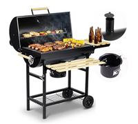 Berdsen Barbacoa de carbón vegetal con tapa y chimenea, parrilla grande de 70 x 35 cm, parrilla XXL con termómetro, caja para cenizas y abrebotellas, móvil sobre ruedas