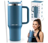 Berdsen Botella térmica de 1180 ml, con pajita y asa, acero inoxidable, doble pared, tapa 3 en 1, taza de café para café, té y bebidas frías, color azul