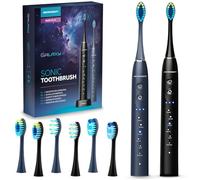 Berdsen Cepillo de dientes eléctrico - Paquete doble - Cepillos de dientes sónicos - 6 modos de cepillado - 3 niveles de intensidad - 6 cabezales - Negro - Azul marino