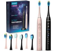 Berdsen Cepillo de dientes eléctrico - Paquete doble - Cepillos de dientes sónicos - 6 modos de cepillado - 3 niveles de intensidad - 6 cabezales - negro - rosa