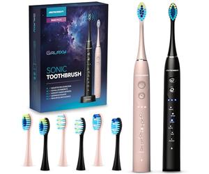 Berdsen Cepillo de dientes eléctrico - Paquete doble - Cepillos de dientes sónicos - 6 modos de cepillado - 3 niveles de intensidad - 6 cabezales - negro - rosa