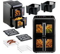 Berdsen Freidora de aire caliente Airfryer - 11,6 l - doble cámara vertical 2 x 5,8 l - 3000 W, 9 programas, pantalla táctil y ventana LED - Hornear, asar y secar - Negro
