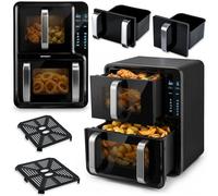 Berdsen Freidora de aire caliente con aire caliente - 12 l - Cámara doble vertical 5 l + 7 l, 2800 W - 8 programas - Pantalla táctil - Ventana LED - Hornear, asar y secar - Negro