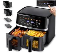 Berdsen Freidora de aire caliente XXL de 10,2 l de doble cámara, con 2 ventanas y pantalla táctil, 1700 W, 8 programas, apta para lavavajillas