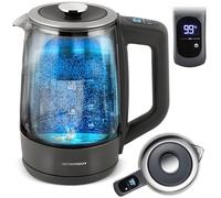 Berdsen Hervidor de agua con ajuste de temperatura, cristal de borosilicato, 1,7 L, función de mantenimiento del calor, panel táctil, indicador de temperatura, iluminación interior gris