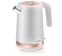Berdsen Hervidor de agua con filtro de cal, 1,7 l, capacidad 2200 W, base de pirueta, silencioso, blanco, dorado mate
