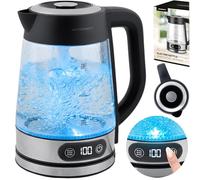 Berdsen Hervidor de agua eléctrico con control de temperatura 40-100 °C - cristal LED - pantalla táctil - 2200 W - 1,8 l - acero inoxidable - plateado y negro