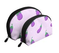 Berenjena Vegetal Fruta, Bolsa de Maquillaje de Concha, Monedero pequeño para Mujer, Bolsa de artículos de tocador, Bolsa de cosméticos, 2 Piezas