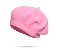 Beret Boina Gruesa de Lana Multicolor, Estilo Artista francés Retro, Lisa, Ideal for Invierno y otoño. for Mujer niña. Perfecta for Caminar al Aire Libre(Pink)
