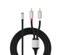 Berfea Cable RCA, 2 conectores de audio estéreo AUX RCA, adaptador divisor en Y, 2 m, para iPhone 14 13 12 11 Pro Max XS X 8 7 6 Plus 5 SE para TV, altavoces DJ, amplificadores, HiFi y cine en casa