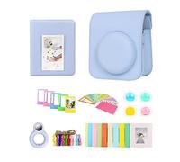 Berfea Funda Protectora Kit para cámara Compatible con Fujifilm Instax Mini 12 instantánea, con Bolsa de Hombro,álbum, calcomanías, Filtro de Colores, Marco de decoración de Pared, Lente Selfie, Azul