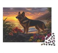 Berger allemand Cadeau Unique Décoration Intérieure Scène de Plage au Coucher du Soleil Art Jeu Éducatif Challenge Toy Adultes & Enfants Des 14 ANS 38x26cm/1000pcs