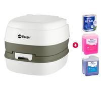 Berger comfort mobile wc starter set con inodoro de camping, papel higiénico y líquidos sanitarios