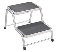 BERGER | Escalera Dos peldaños, Taburete 2 peldaños para Caravana, Peldaño Caravana, Escalon Autocaravana y Caravana, Taburete de Acero Plata/Negro escalón Antideslizante y Resistente