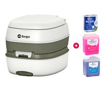 Berger mobil wc deluxe starter set con inodoro de camping deluxe, papel higiénico y líquidos sanitarios
