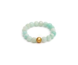 BERGERLIN Anillo de amazonita auténtica con perla de oro - Perlas facetadas - Tamaño M