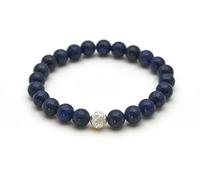 BERGERLIN Pulsera de piedra natural auténtica con perlas de plata de ley 925 y perlas de piedra natural de 8 mm, con certificado de autenticidad, XS-S, Plata de ley