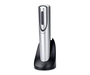 Berghoff 1100197 - Sacacorchos eléctrico, diámetro 5.5cm, cortador aluminio incluido, abre hasta 30 botellas, base carga y USB, carga 6 8 horas, metalizado