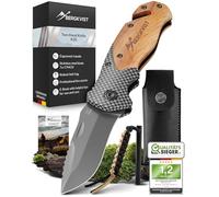 BERGKVIST® K20 Cuchillo Plegable (navaja de dos manos) con mango de madera y aleación de titanio - Navaja de bolsillo 3 en 1 con rompecristales y cortacinturones
