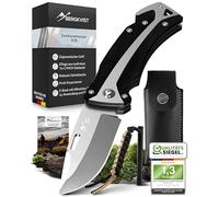 BERGKVIST® K30 Cuchillo plegable (navaja de dos manos) - Navaja de bolsillo 3 en 1 con rompecristales y cortacinturones para exteriores y supervivencia - Mango G10 negro