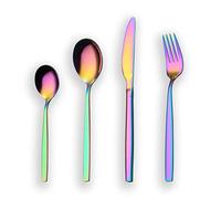 Berglander 24 piezas titanio arco iris color plateado juego de cubiertos, 24 piezas juego de cubiertos de colores, servicio para 6 (arco iris brillante)