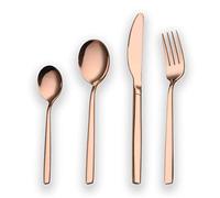 Berglander Cubertería de 24 piezas de acero inoxidable chapado en oro rosa, 24 piezas, color cobre, juego de cubiertos, servicio para 6 (cobre pulido)