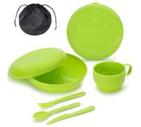 Berglander Cubiertos para Camping, tazón, Plato, Taza, Cuchara, Tenedor, Cuchillo y Bolsa de Transporte para Acampar de Campamento Equipo de Plástico para Viajes, fácil de Transportar Limpiar