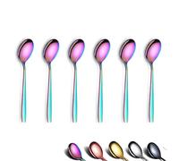 Berglander Cuchara de té arcoíris de 6 piezas, 16 cm acero inoxidable titanio chapado en arcoíris brillante cucharita, arcoíris Cuchara de postre pequeña, Apta para lavavajillas.