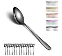 Berglander Cucharas de sopa negras 12pcs, Cuchara de cena de acero inoxidable chapada en titanio, Cuchara de mesa, Cucharas Cubiertos para el hogar, restaurante, hotel, uso diario