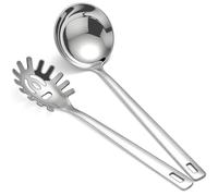 Berglander cucharones de cocina y tenedor para spaghetti 2 piezas, Cucharones para sopa utensilios de cocina de acero inoxidable para cocinar, remover y servir espagueti, sopa, salsa