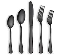 Berglander Juego de cubiertos de acero inoxidable chapado en titanio negro 30 piezas, servicio para 6 (30 piezas)