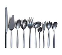 Berglander Juego de cubiertos de acero inoxidable negro para servir 10 piezas con revestimiento de titanio negro, cucharas para servir, utensilio para servir plateado (10 piezas)