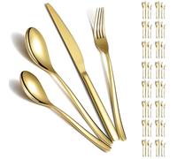 Berglander Juego de cubiertos de oro 48 piezas para 12 de acero inoxidable chapado en titanio dorado, juego de cuchillos de cucharas de oro para el hogar, boda, restaurante, hotel