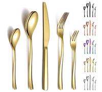 Berglander Juego de cubiertos de oro de 30 piezas, resistente acero inoxidable chapado en titanio Tenedores y cucharas dorados a prueba de óxido, apto para lavavajillas