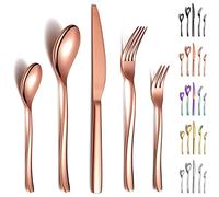 Berglander Juego de cubiertos de oro rosa 30 piezas, resistentes tenedores y cucharas de acero inoxidable, titanio y cobre, a prueba de óxido, apto para lavavajillas