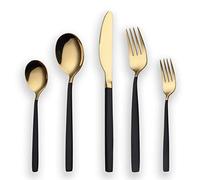 Berglander - Juego de cubiertos de titanio, negro, 30 piezas, manija negra con juego de cubiertos de oro en la boca, servicio de cubiertos, negro y dorado, servicio para 6 personas (negro, dorado)