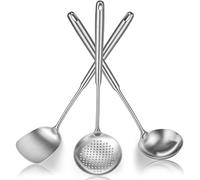 Berglander Juego de espátulas para wok, utensilios de cocina de acero inoxidable - Herramientas para wok de 17": espátula, cuchara, colador