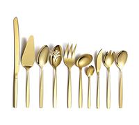 Berglander Juego de servicio de plata y oro de acero inoxidable, 10 piezas con baño de titanio dorado, cucharas para servir, utensilio para servir de plata (10 piezas)