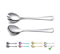 Berglander - Juego de servidores de acero inoxidable ensalado, para servir ensalada, cuchara y tenedor, paquete de 2 (plata brillante)