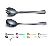 Berglander Juego de servidores de Ensalada Acero Inoxidable para Servir Ensalada con Titanio Negro platado, Cuchara para Ensalada, Tenedor para Ensalada, Paquete de 2 (Negro Brillante)