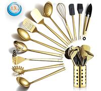 Berglander Juego de utensilios de cocina 38 piezas de silicona antiadherente, Juego de cuchara espátula con resistente soporte para utensilios de acero inoxidable