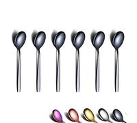 Berglander Negro Cuchara de té de 6 piezas, 16 cm acero inoxidable titanio chapado en negro brillante,cucharita, negro Cuchara de postre pequeña, Apta para lavavajillas.